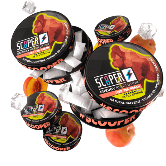 5 cans of iced tea peach caffeine pouches nicotine free snus